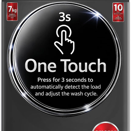 Hoover 7kg Front Load Washing Machine – Grey | A+++ Energy, Inverter, 1200RPM Spin Speed, 15 Programs, Steam, Knob & Touch Control, 1Yr Warranty + 10Yr – HWM-M712-G