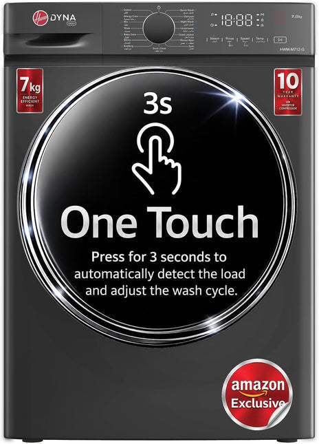 Hoover 7kg Front Load Washing Machine – Grey | A+++ Energy, Inverter, 1200RPM Spin Speed, 15 Programs, Steam, Knob & Touch Control, 1Yr Warranty + 10Yr – HWM-M712-G