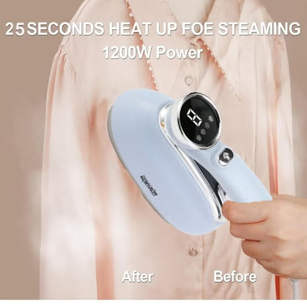 DSP Steamer for Clothes,1200W Portable Handheld Steamer Iron with LCD Display,4Mode,160 ML Detachable Water Tank, 25s Fast Heating 180° Swivel Handle Powerful Wrinkle Remover, Garment Steamer for Home, Dorm, Travel