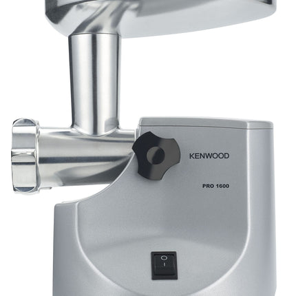 KENWOOD Meat Grinder 1600W Powerful Metal Body Meat Mincer with Kibbeh Maker Sausage Maker, Feed Tube Pusher, 3 Stainless Steel Screens for Fine, Medium & Coarse Results MG510 Silver