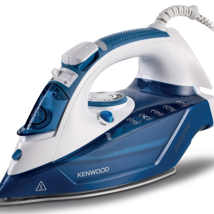 Kenwood Steam Iron 2600W with Ceramic Soleplate, Auto Shut-Off, Anti-Drip, Anti-Calc, Self Clean, Continuous Steam, Steam Burst, Spray Function STP75.000WB White/Blue