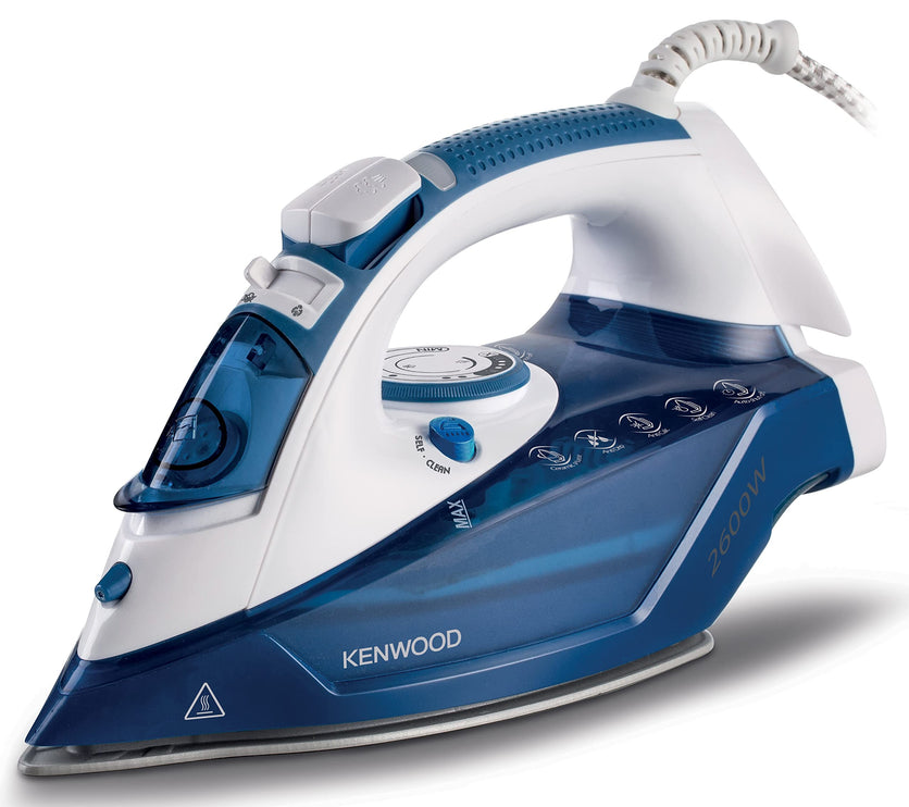 Kenwood Steam Iron 2600W with Ceramic Soleplate, Auto Shut-Off, Anti-Drip, Anti-Calc, Self Clean, Continuous Steam, Steam Burst, Spray Function STP75.000WB White/Blue