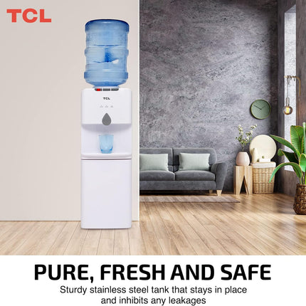 Tcl Water Dispenser, Top Loading, Hot, Cold & Normal Water Temperature, Best For Home, Kitchen, Office & Pantry, Compact Size, 3 Taps/Faucet, Child Safety Lock, White Colour, Ty-Lwyr19W