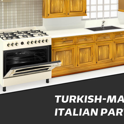 General Gold 90x60 cm Freestanding Gas Cooker 6 Burner, Dual Wok, Gas Oven Grill with Triple Glass Door, 90cm Heavy Duty Cooking Range Automatic Ignition, Full FFD Safety, Rotisserie, Cooling Fan