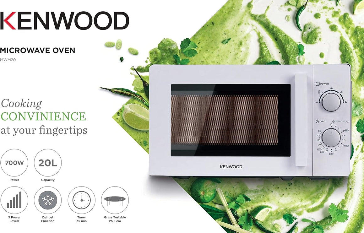 KENWOOD 20L Microwave Oven with 5 Power Levels, Defrost Function, 35 Minutes Timer 700W MWM20.000WH White