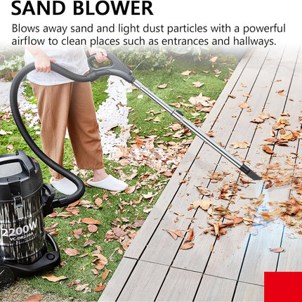 Toshiba Drum Type Vacuum Cleaner, 22000Pa Suction 2200 Watts 22 Liters Push Handle & Big Wheels Blowing Function, Ideal for Home & Car Interior Cleaning, Grey/Black, VC-DR220A, 1-Year Warranty