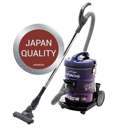 HITACHI Drum Vacuum Cleaner 2100 Watts, 18L Tank Dust Capacity, Aero Power Brush to Clean Efficiently, Metal Pipe, Dusting Brush & Crevice Nozzle, Washable Filter, Best for Home & Office, CV955NBLGCM