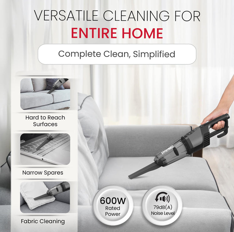 Nobel 2 in 1 Handheld Stick Vacuum Cleaner, Lightweight, Powerful Suction 600W 18 kPa Vacuum, 18 L/s Airflow, 20% Max Efficiency with Hepa Filter & 0.6L Dust Tank Capacity NVC19T Back
