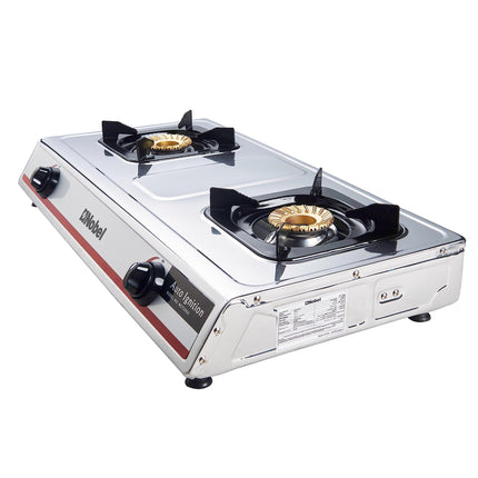 Nobel Gas Stove with Dual Gas Burner/2 Brass Burners and Stainless Steel Brass & Auto Ignition Energy Saving - 710 x 410 x 140 (W x D x H) mm NGT2004 with 2 Year Warranty