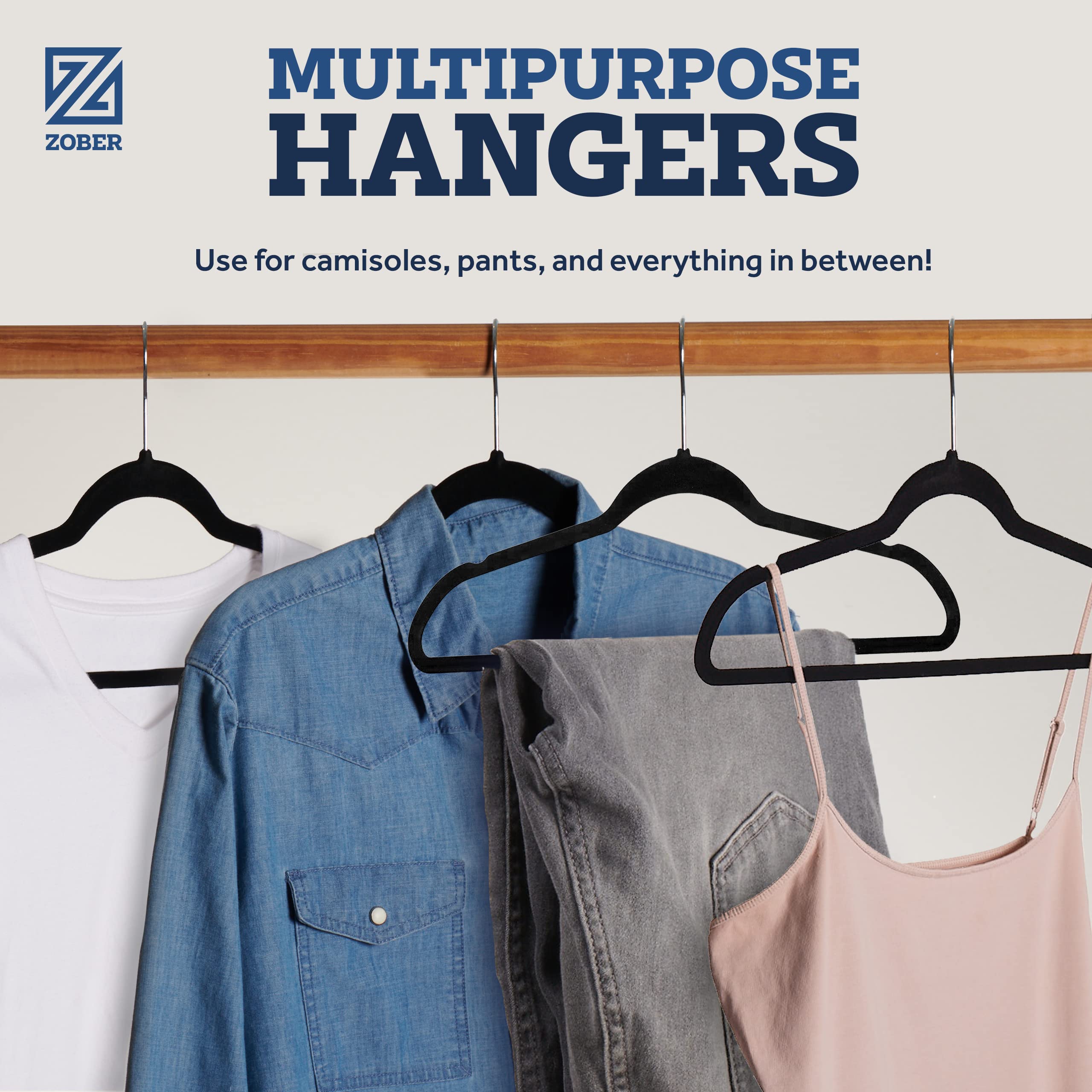 ZOBER Non-Slip Velvet Hangers - Suit Hangers Ultra Thin Space Saving 360 Degree Swivel Hook Strong and Durable Clothes Hangers Hold Up-to 10 Lbs