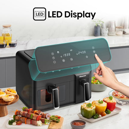 Hisense 9L Dual Basket Air Fryer, Air Fry, Preset Menus, 360° Circulation, LED Display, Dual Cooking Zone, Visible Basket, H09AFBK2S5