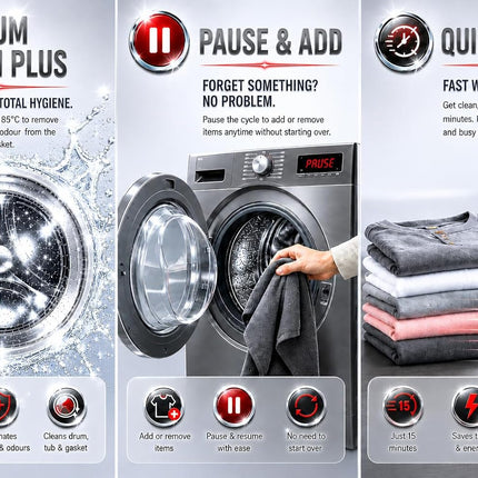 Hoover 7kg Front Load Washing Machine – Grey | A+++ Energy, Inverter, 1200RPM Spin Speed, 15 Programs, Steam, Knob & Touch Control, 1Yr Warranty + 10Yr – HWM-M712-G
