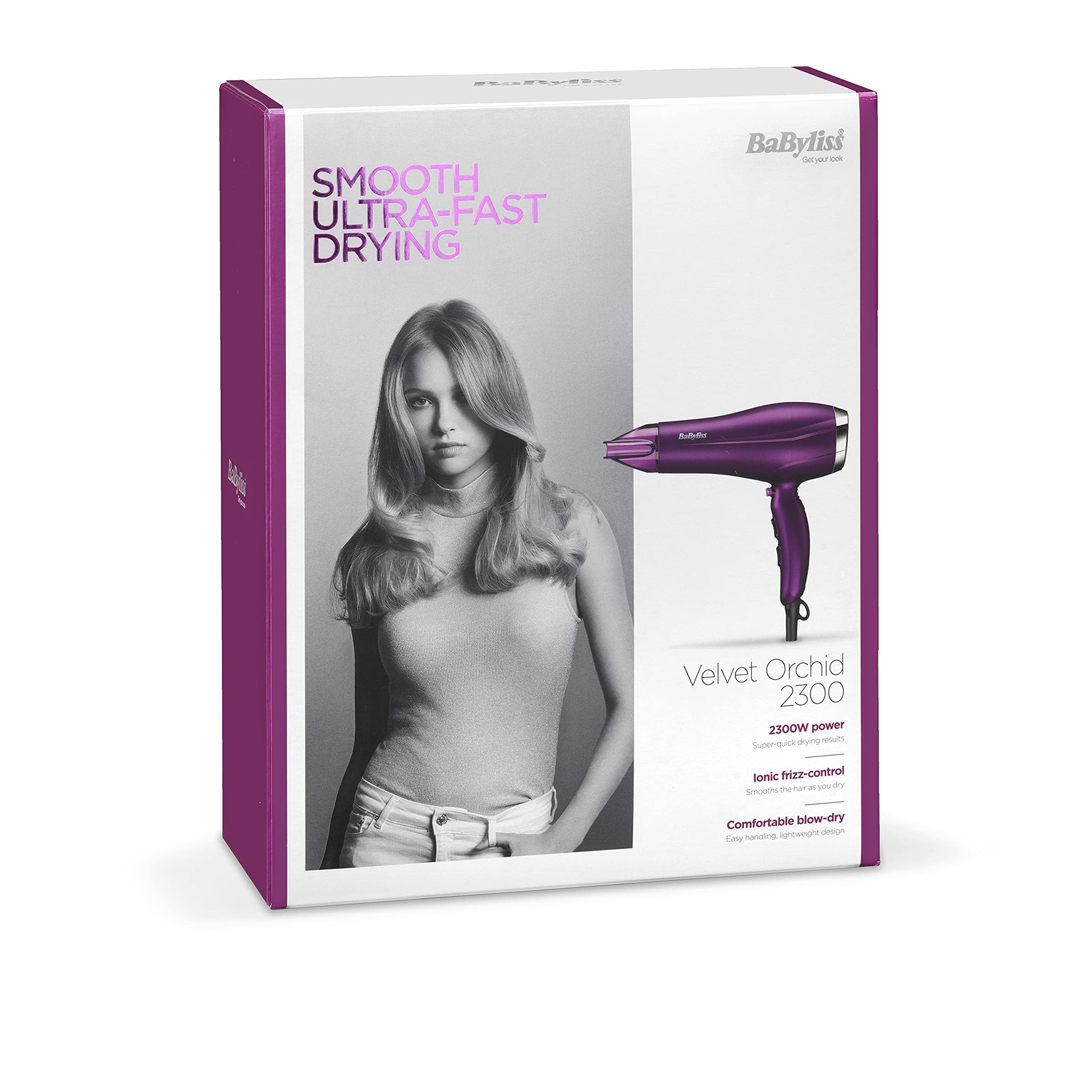 BaByliss Velvet Orchid 2300 DC Hair Dryer | Built-in 3 Heat & 2 Speed Settings With Cool Shot | Ionic frizz-Control For Smooth Hair | Stylish Lightweight Design For Comfort Use | 5513PSDE