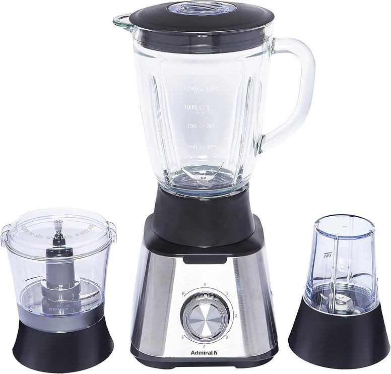 Admiral 1.5 Litre Blender with Grinder and Chopper, 600W Power, 2 Grinding Mills, Stainless Steel Blades, 5 Speed with Pulse Control, Anti-Slip Feet, ADBL1560, 1 Year Warranty.