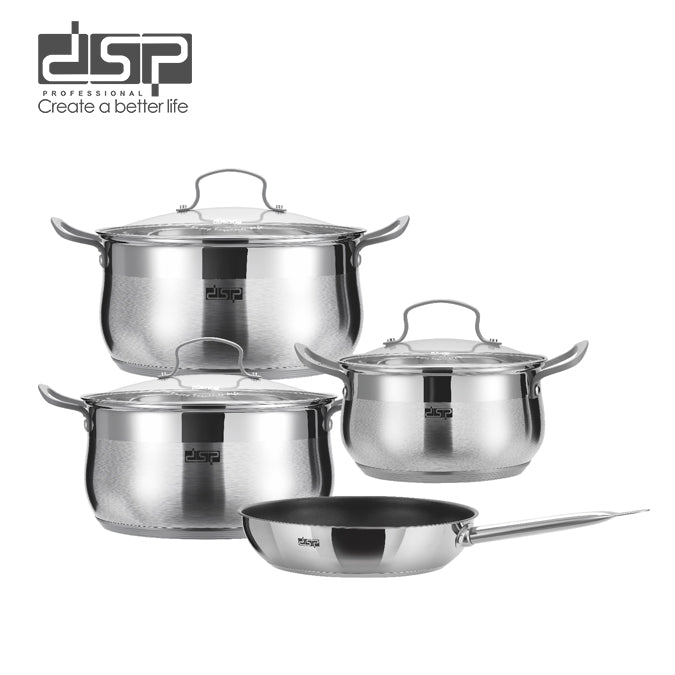 DSP 7-Piece Cookware Set - Nonstick Fry Pan & Stainless Steel Pots with Glass Lids, Induction Compatible