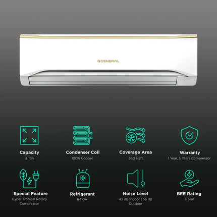 مكيف هواء سبليت جنرال 3 طن 3 نجوم (مكثف نحاسي، ASGA36FUTC)