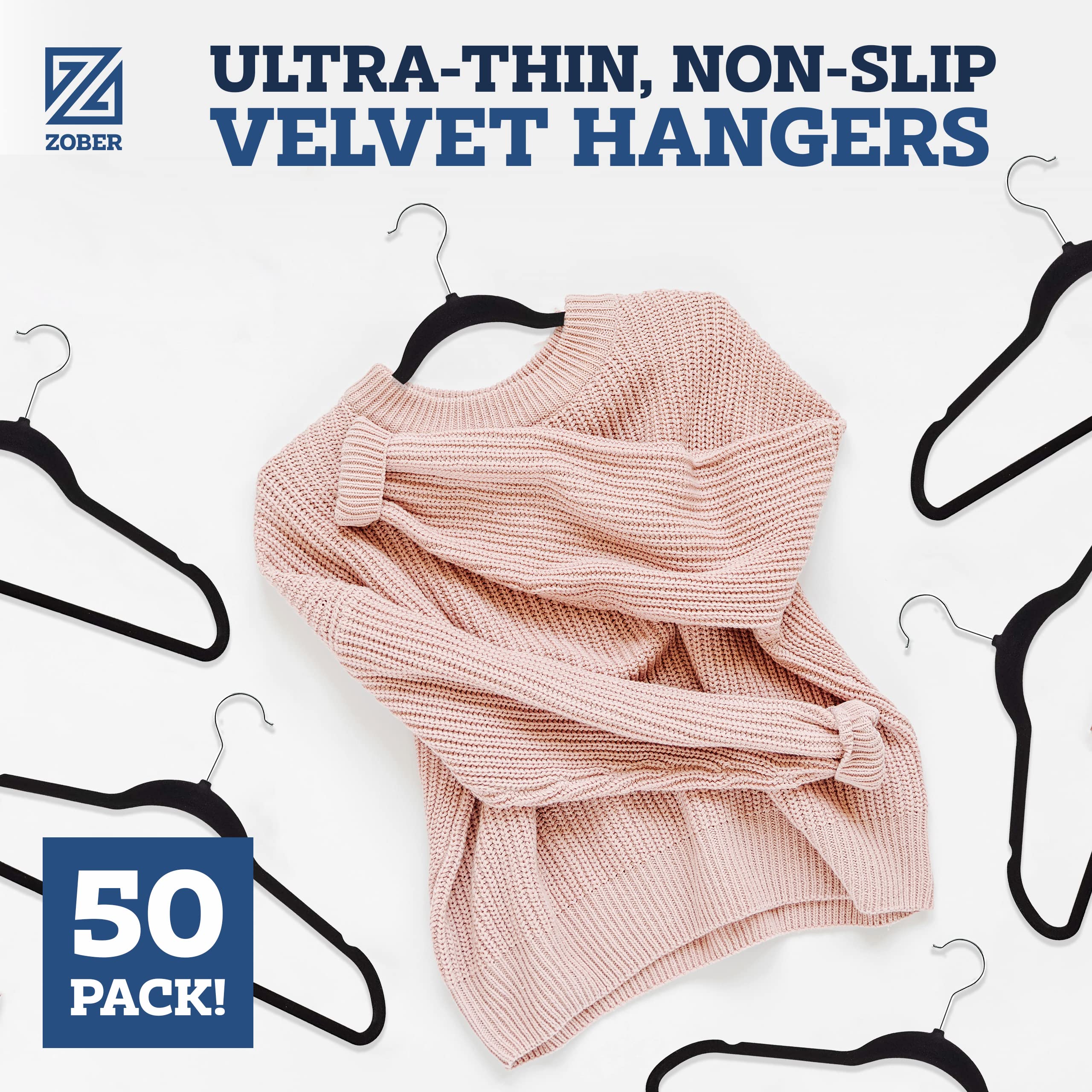 ZOBER Non-Slip Velvet Hangers - Suit Hangers Ultra Thin Space Saving 360 Degree Swivel Hook Strong and Durable Clothes Hangers Hold Up-to 10 Lbs