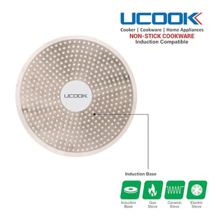 UCOOK by United Ekta Group Non-Stick Deep Kadhai with Glass Lid DK0321 – 260mm / 3.5L | Induction & Gas Compatible | Durable Non-Stick Coating | Cool-Touch Handles | Red