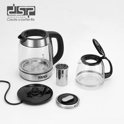 DSP 2200W Electric Kettle - 1.7L+0.6L Glass/Stainless Steel, Keep Warm & Detachable Filter