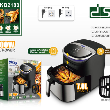 DSP Hot-Selling Smart 7L Air Fryer 10 Presets for Fries/Chicken/Wings | Oil-Free Healthy Meals, Non-Stick Basket & Baking Tray