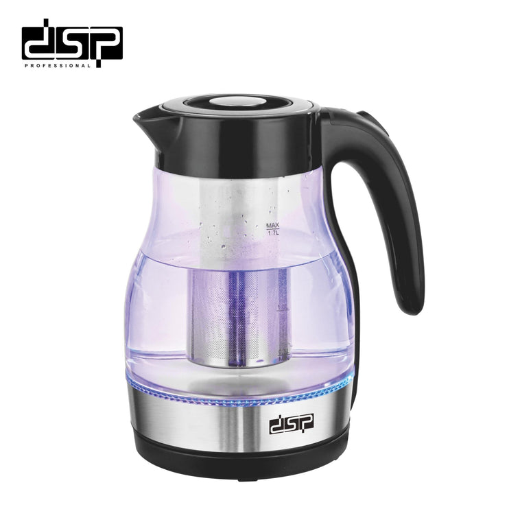 DSP Glass Electric Kettle - 1.7L Borosilicate with Strainer, Auto Shut-Off & LED Light, 2200W Fast Boil