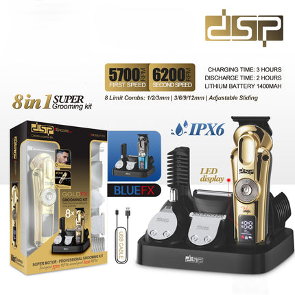 DSP 8-in-1 Men's Grooming Kit - Hair/Nose/Body Trimmer with 8 Attachments, IPX6 Waterproof & LED Display