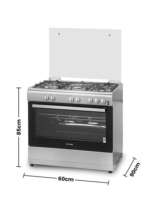 Wolf Power 5 Burner Gas Cooker 60 x 90 cm ,1 year Warranty WCR950CI Silver
