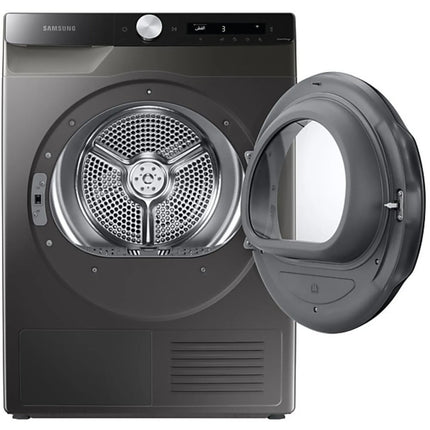 مجفف ملابس سامسونج 8 كجم تحميل أمامي، مضخة حرارية، تحكم بالذكاء الاصطناعي، كفاءة طاقة A+++، باب قابل للعكس، لون فضي إينوكس - الموديل - DV80T5220AX - ضمان لمدة عام واحد