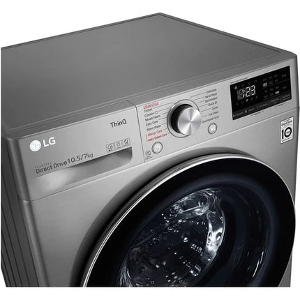 LG 10.5 Kg Washer & 7 Kg Dryer Front Load Front Load Washing Machine, Direct Drive Motor 1400 RPM 14 Programmers Silver  F4V5RGP2T