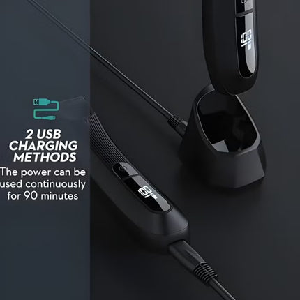 ماكينة حلاقة DSP للرجال مع شفرة سيراميك قابلة للاستبدال ومضادة للقطع ومضادة للماء وماكينة حلاقة شعر الجسم احترافية مع ضوء LED وشاشة ومحطة شحن قائمة (أسود) 60386