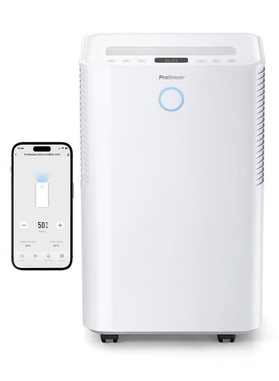 Pro Breeze 20l Per Day Smart Compressor Dehumidifier with 4l Water Tank, Laundry Drying and Automatic Humidity Sensor , Mould Remover 24,hour Timer Sleep Mode for Damp, Condensation