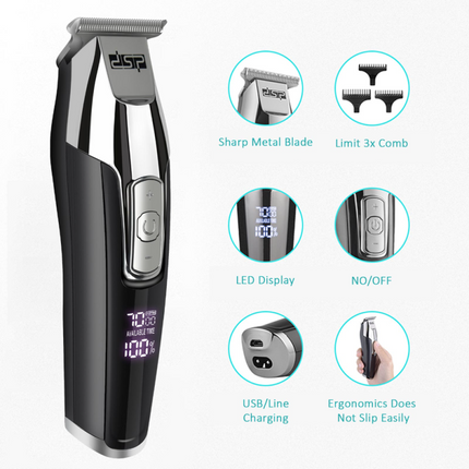 DSP men's shaver, continuous use up to 3 hours, black/gray, three levels of shaving 1 / 2 / 3, with 1 year warranty/90286