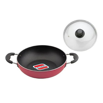 UCOOK by United Ekta Group Non-Stick Deep Kadhai with Glass Lid DK0321 – 260mm / 3.5L | Induction & Gas Compatible | Durable Non-Stick Coating | Cool-Touch Handles | Red
