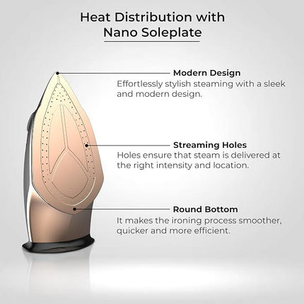 SPJ 3100W Steam Iron with 350ml Water Tank | Nano Soleplate, Vertical Steam, Auto Shut-Off, Anti-Drip & Self-Cleaning | Spray & Burst Function | Dry & Steam Iron | Black | 1-Year Warranty