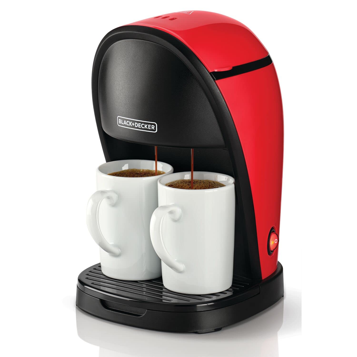 Black & Decker BLACK+DECKER 450w 2 cups coffee maker machine 250ml water tank capacity with two mugs for drip and espresso dcm48 b5 red