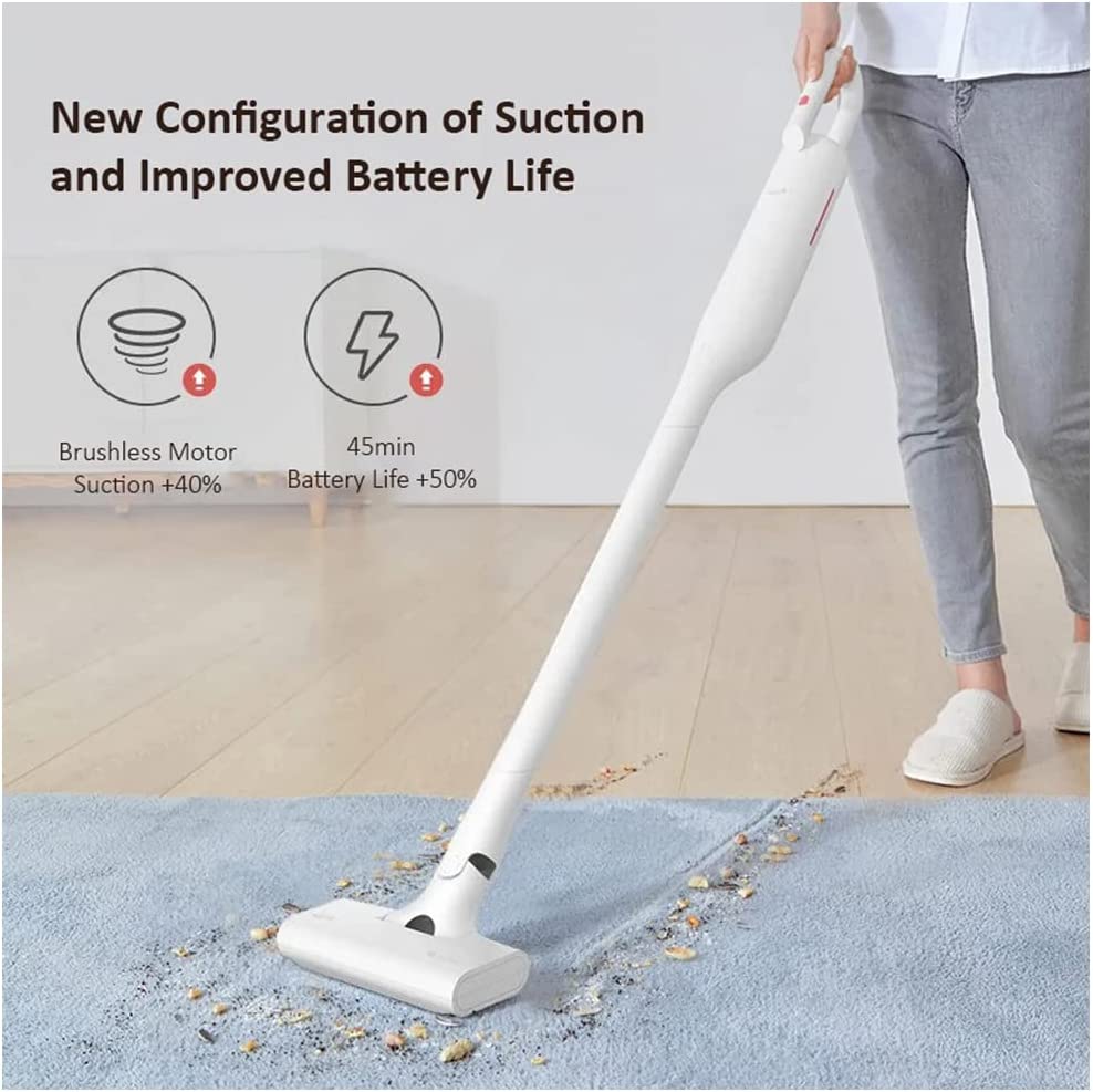 Deerma Cordless Vacuum Cleaner Upright Bagless Vacuum Cleaner Powerful Lightweight Portable Handheld Stick Vacuum Cleaner With Rechargeable Lithium Ion Battery For Floor Carpet Car Pet Hair, White