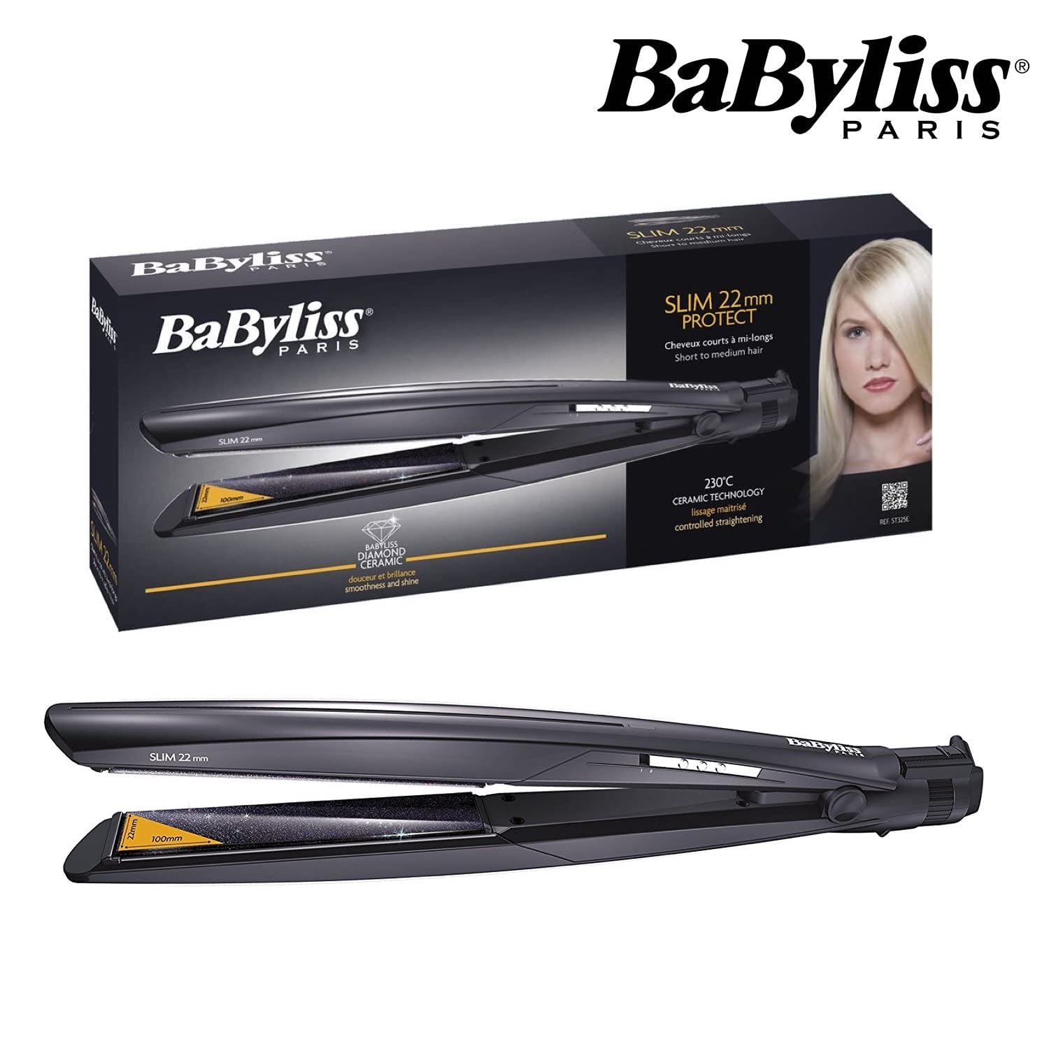 BaByliss Hair Straightener | Protect Straightener With Black Finish For Sleek Styling | Ultra-fast Heat-up Time For Quick Usage |Auto Shut-off Safety Feature For Peace Of Mind | ST325SDE(Black)OneSize