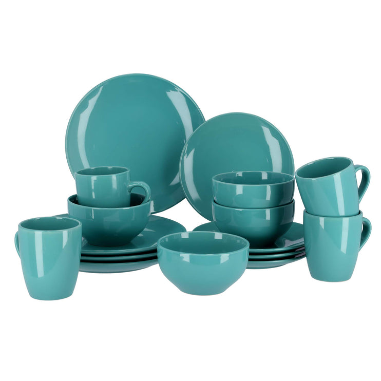 Royalford RF9868 16 Pcs Stoneware Dinner Set - Flat Dinner Plate, Side Plate, Bowl, Mug | Oven, Freezer & Dishwasher Safe | Serve Soup Pasta Noodles &