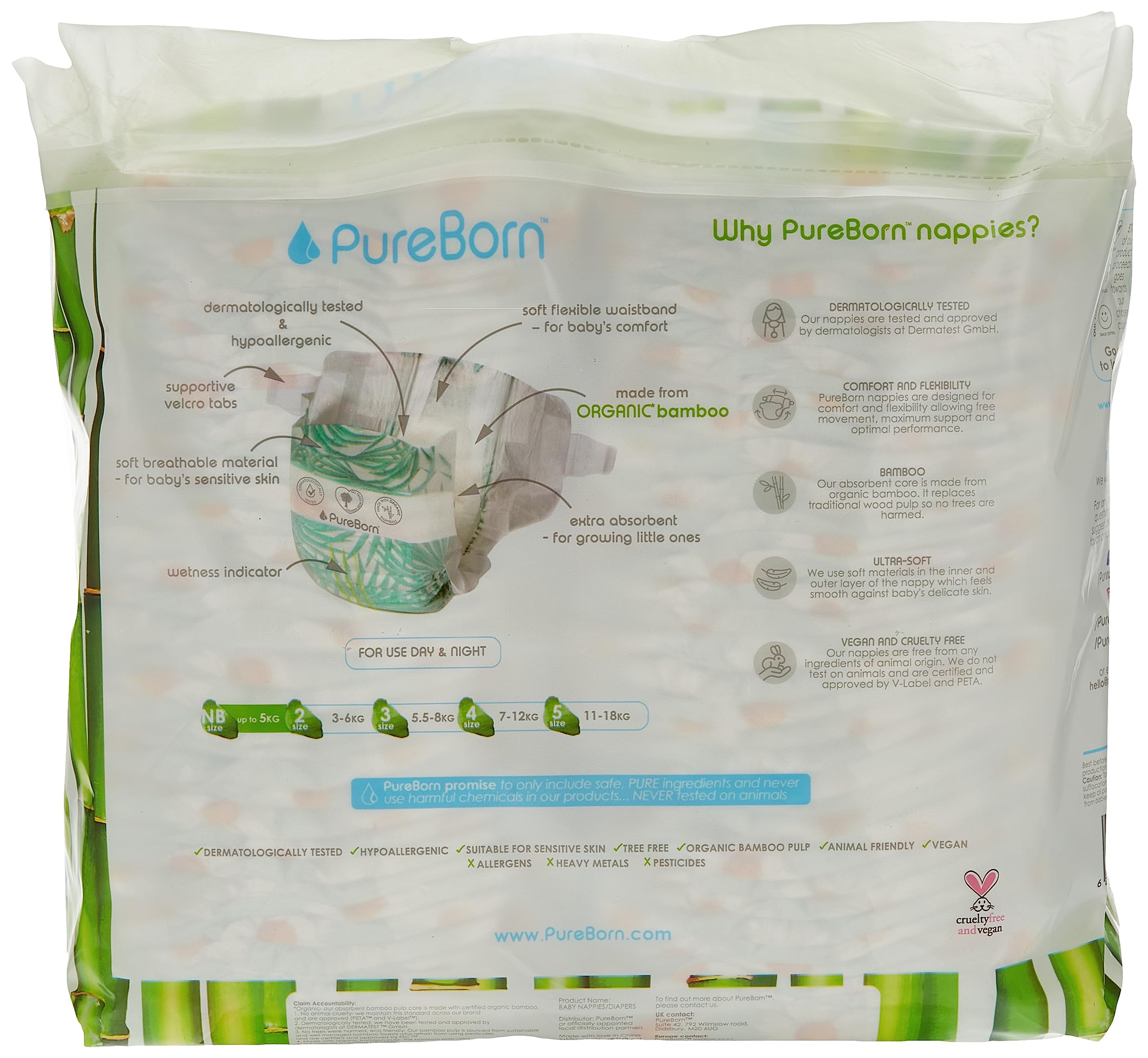 Pureborn Organic-Natural Bamboo Baby Disposable Diapers-Nappy -Value Pack- From 0 To 4.5 Kg - 68 Pcs