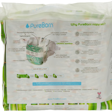 Pureborn Organic-Natural Bamboo Baby Disposable Diapers-Nappy -Value Pack- From 0 To 4.5 Kg - 68 Pcs