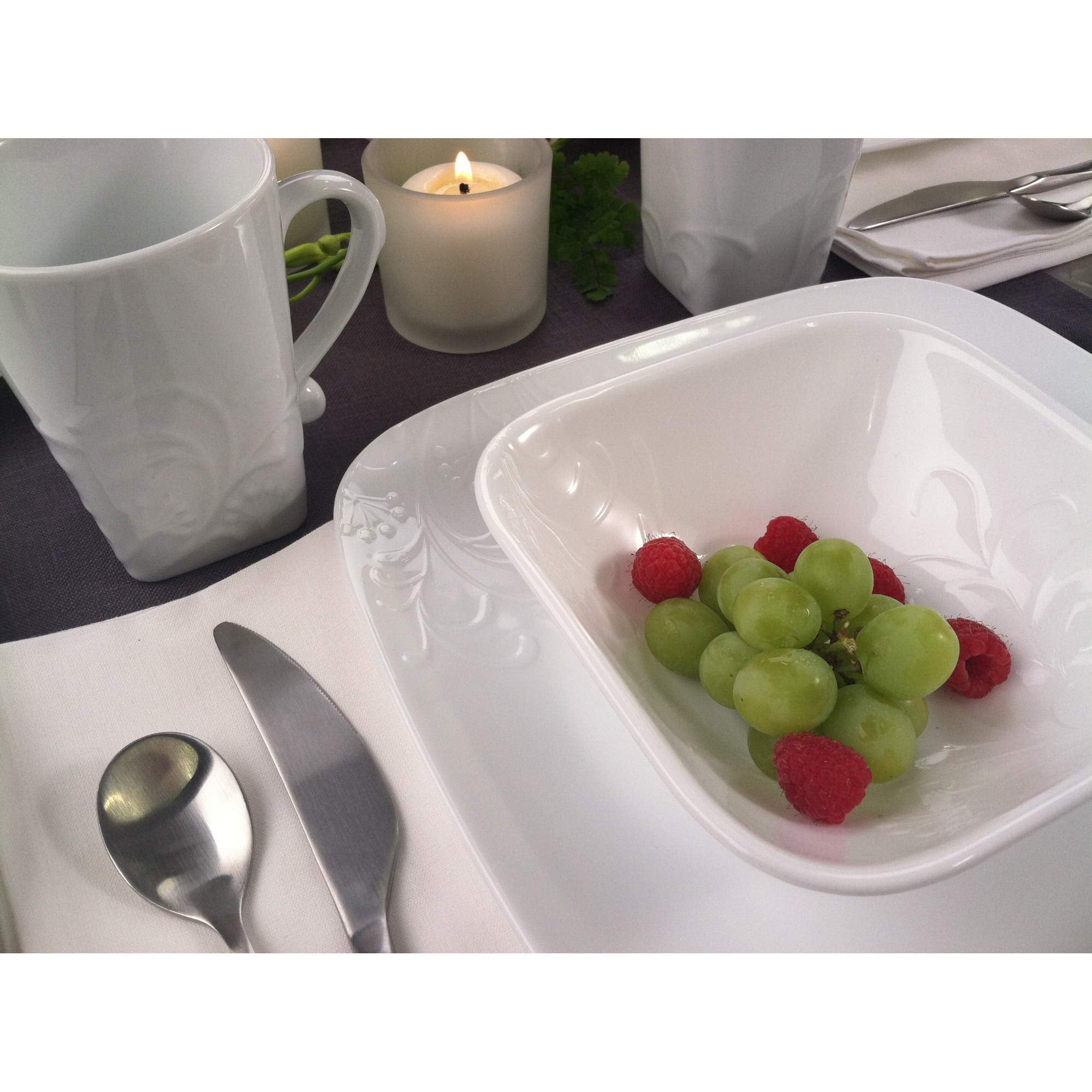 Corelle 3271Aa 18 Pieces Vitrelle Cherish Embossed Dinnerware Set, White, H 28.4 X W 29.4 D 17.2 Cm