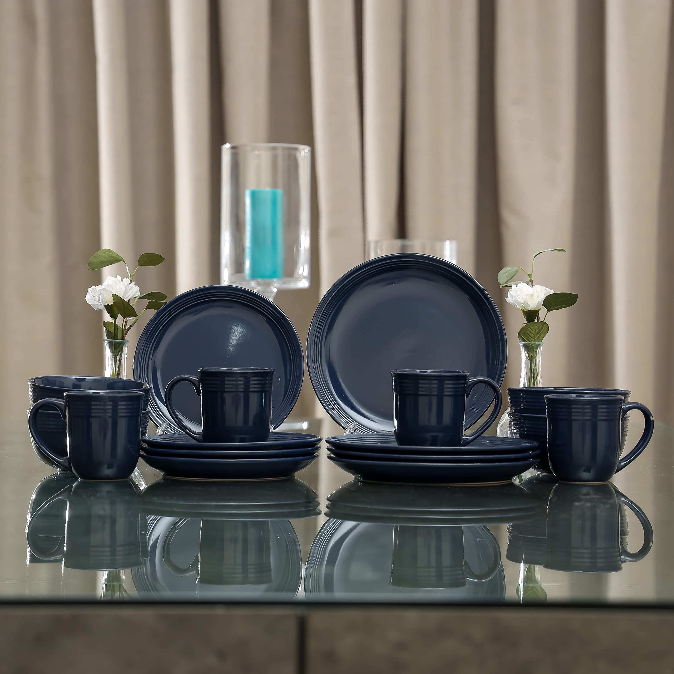 RoyalFord 16 Piece Stoneware Dinner Set RF11262 Includes Dinner Plates, Salad Plates, Salad Bowls and Mugs Dishwasher Safe, Microwave Safe and Freezer