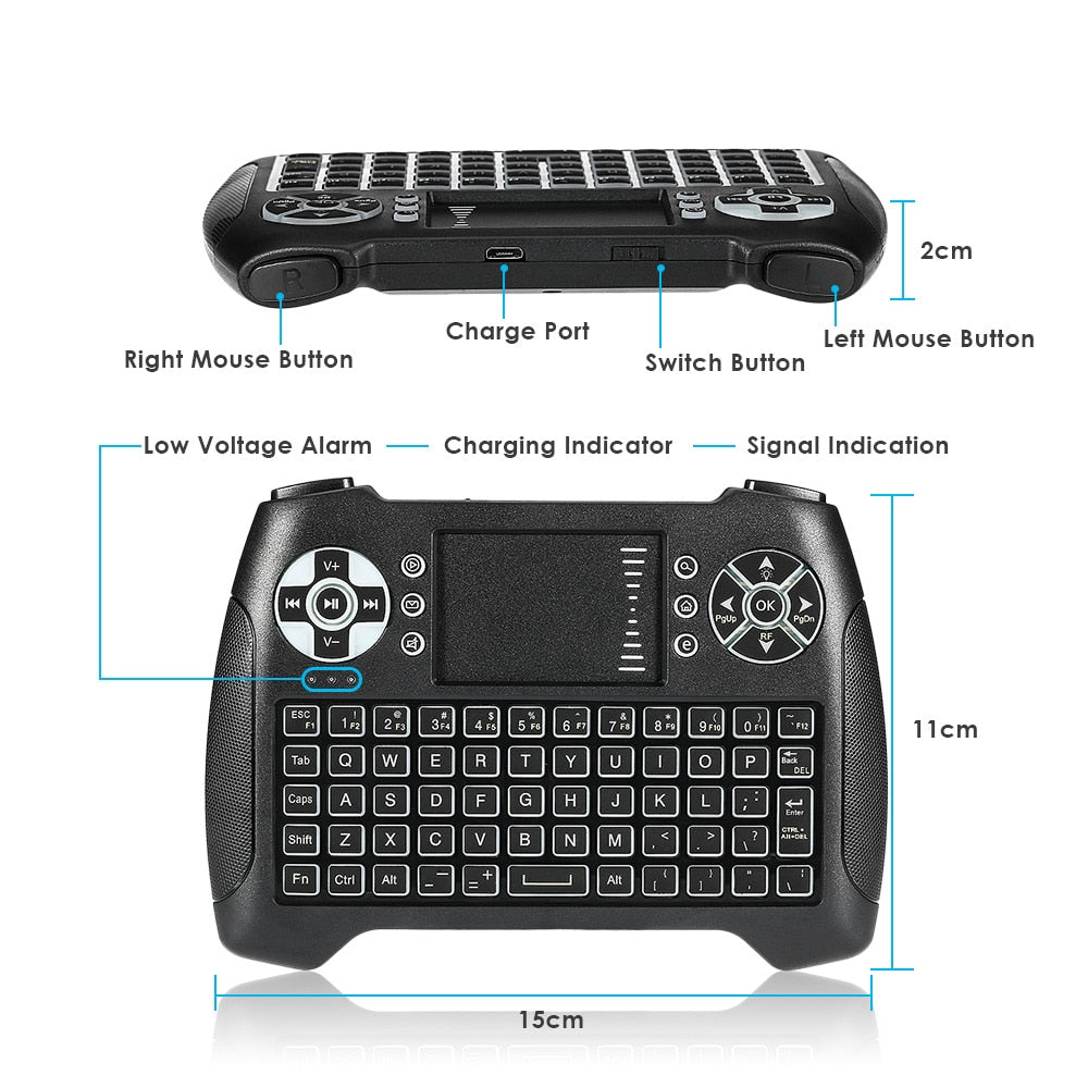 Rechargeable Wireless Mini Keyboard Backlight with Touchpad 2.4GHz Multipurpose Wireless T